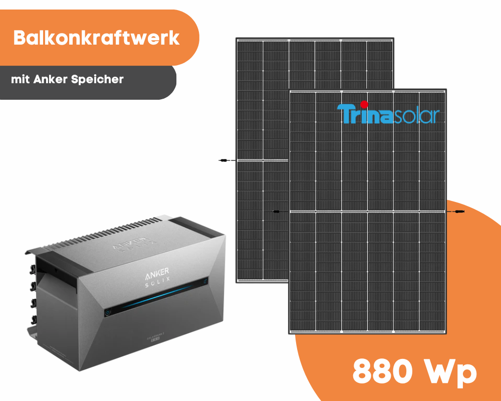 Balkonkraftwerk Set 880W mit Trina 440W PV Modulen & Anker SOLIX Speicher